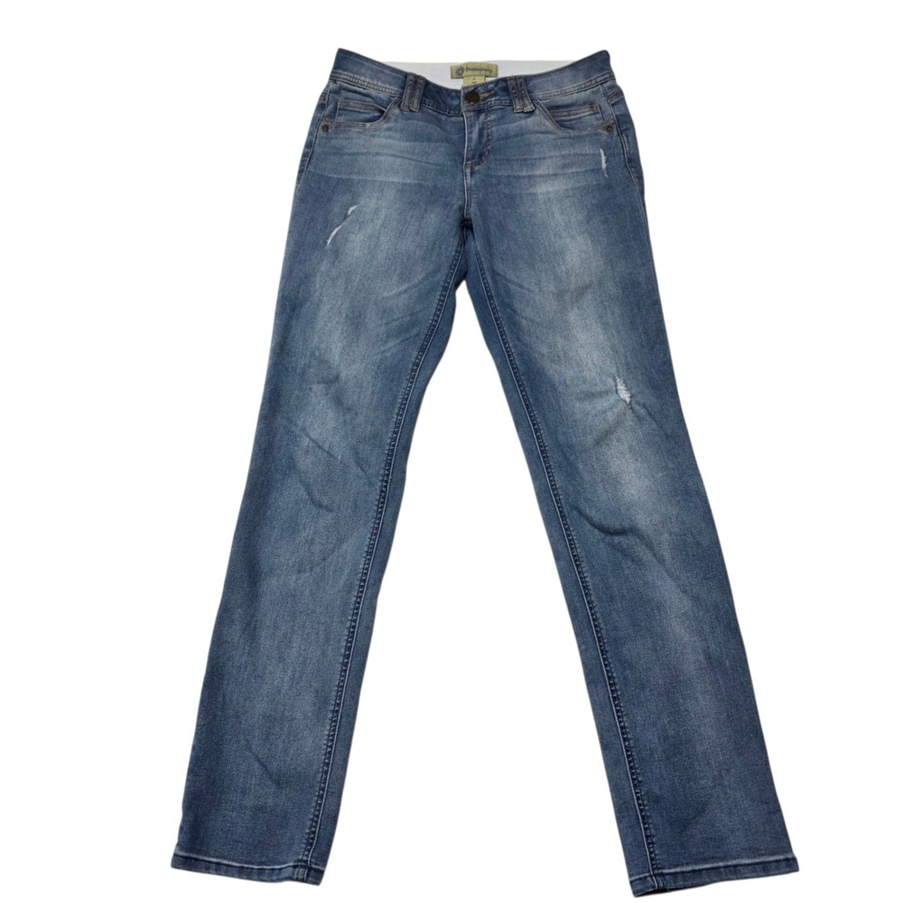 Democracy Jeans Womens 6 Blue Ab Technology Slim Straight Leg Denim Distressed